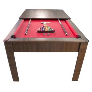 PLAY4FUN Billard Américain HARMONY 6Ft - 206,5 x 116,5 x 80 cm avec accessoires et plateau dînatoire - Couleur Chêne - Rouge – Image 3