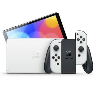 Nintendo Switch (modèle OLED) avec station d’accueil et manettes Joy-Con blanches – Image 2