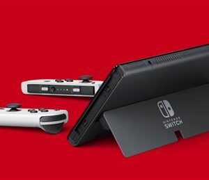 Nintendo Switch (modèle OLED) avec station d’accueil et manettes Joy-Con blanches – Image 3